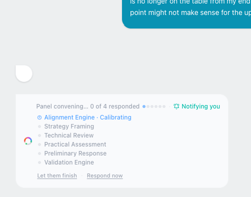 Confer Panel UI showing alignment engine and validation steps